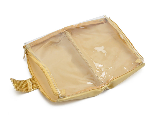 Cuir portatif d'unité centrale d'article de toilette pliant la couleur d'or de sac cosmétique pour le voyage