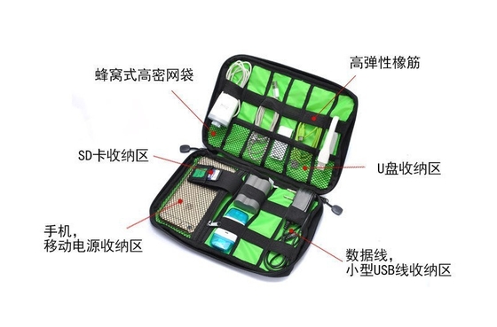 Le stockage noir de voyage de câble met en sac pour les accessoires électroniques 16.5*23.5 cm
