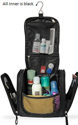 Organisateur noir de maquillage de voyage, sac cosmétique accrochant de voyage avec les poches multi